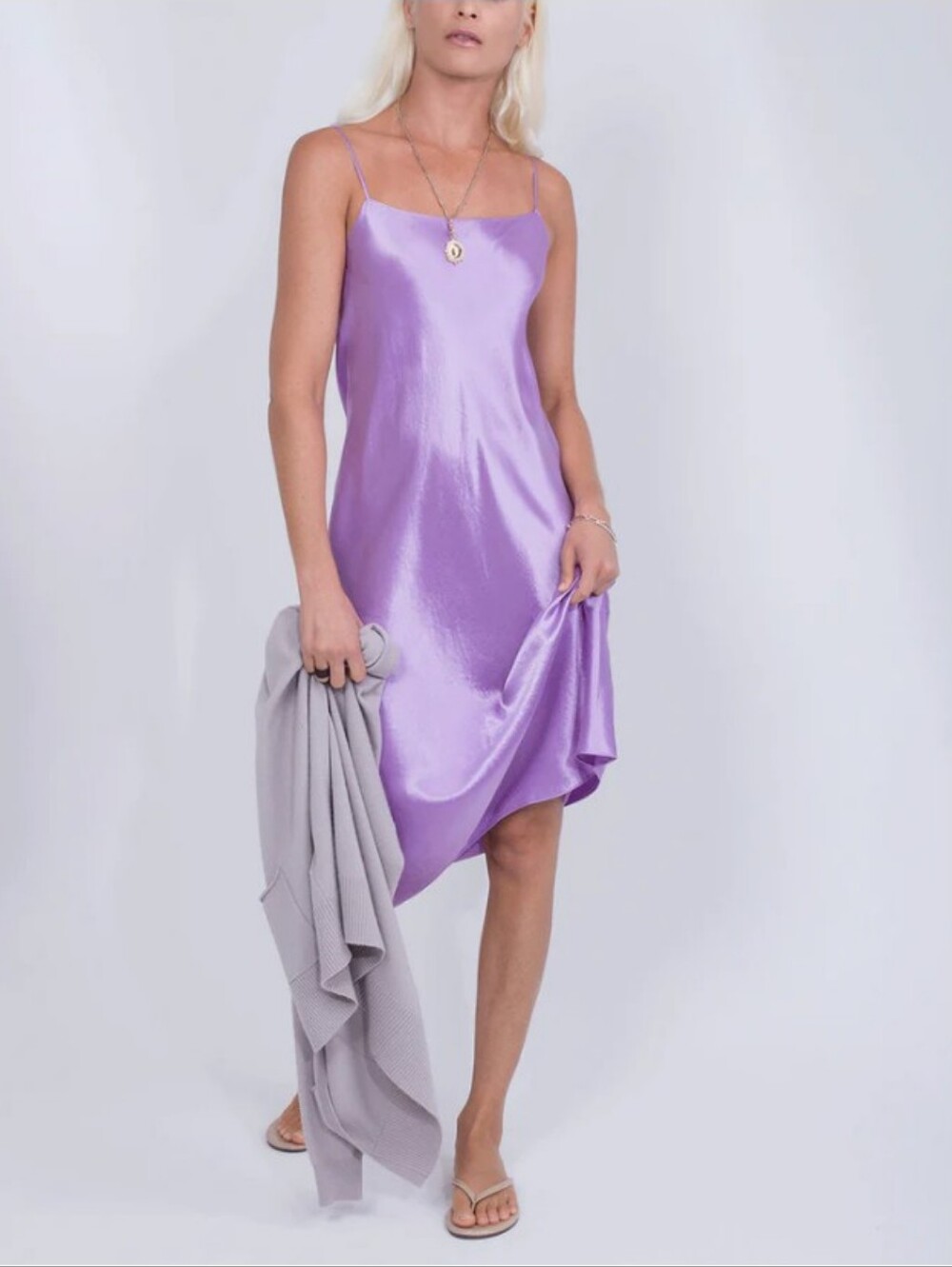 Vince Verbana Satin Slip Midi Dress Lilac